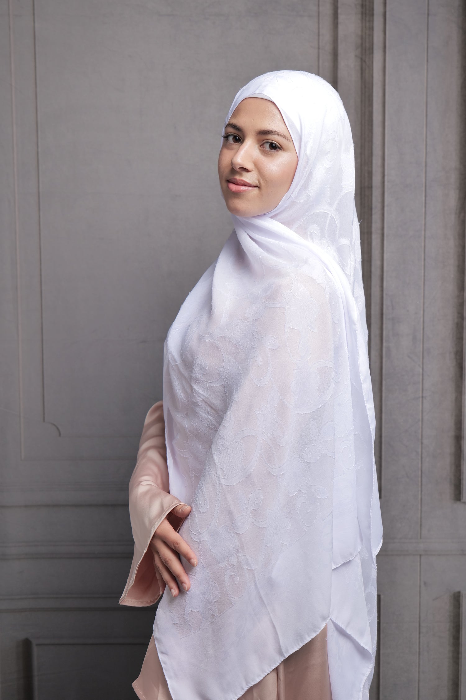 Bridal Jacquard Hijab - Pure White