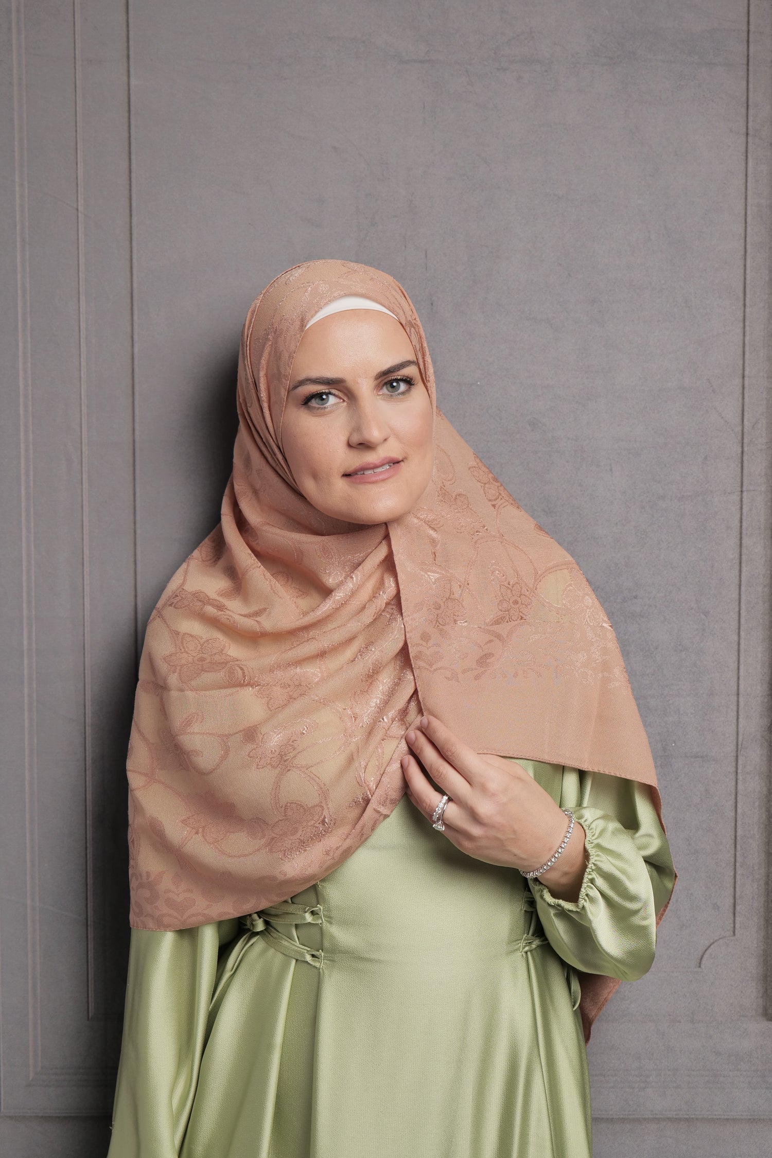Bridal Jacquard Hijab - Peach Nude