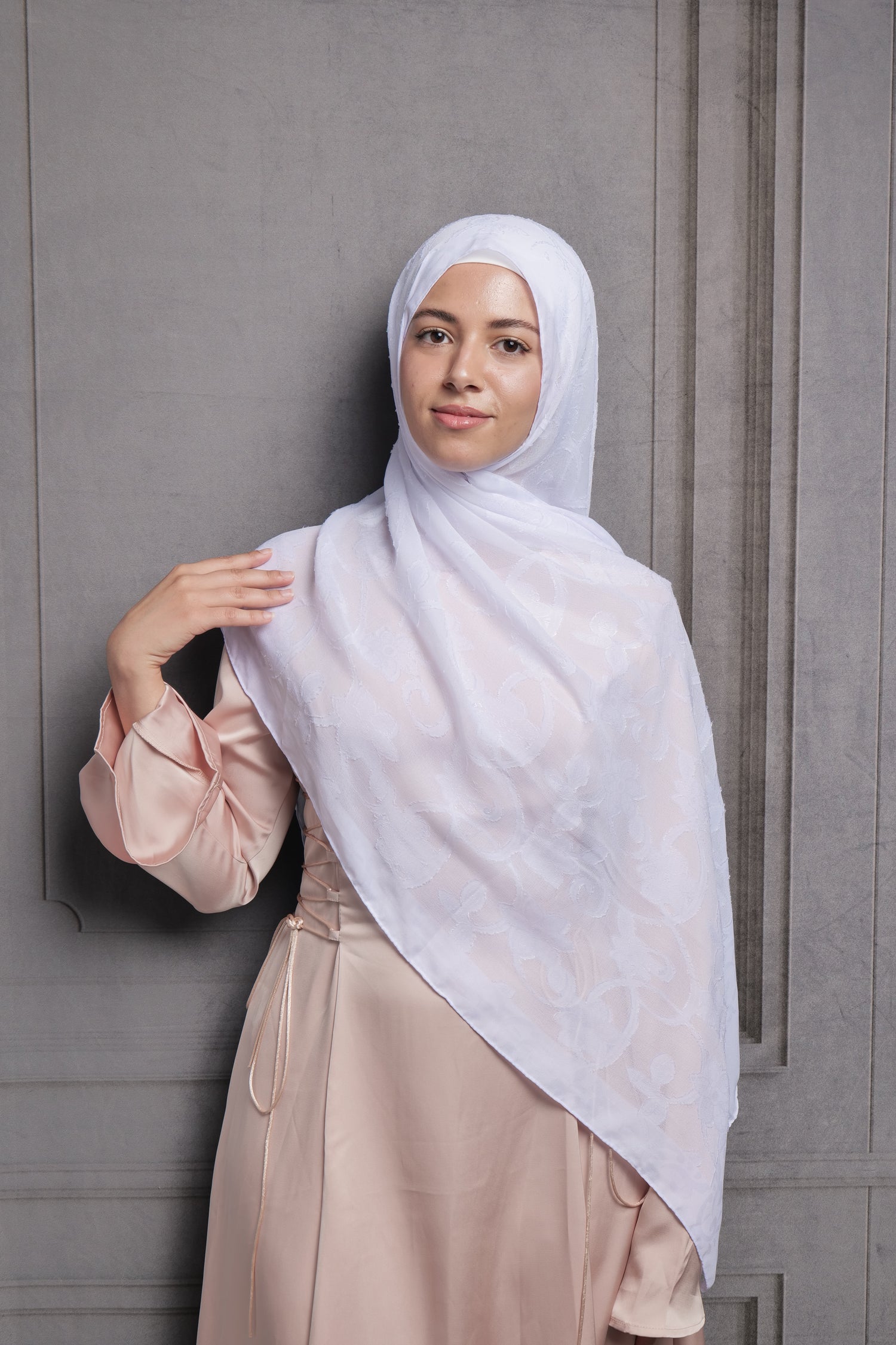 Bridal Jacquard Hijab - Pure White