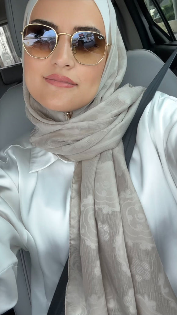 Bridal Jacquard Hijab - Golden Greyge