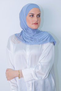 Plain Small Travel Hijab( Matching Set) - Denim Blue