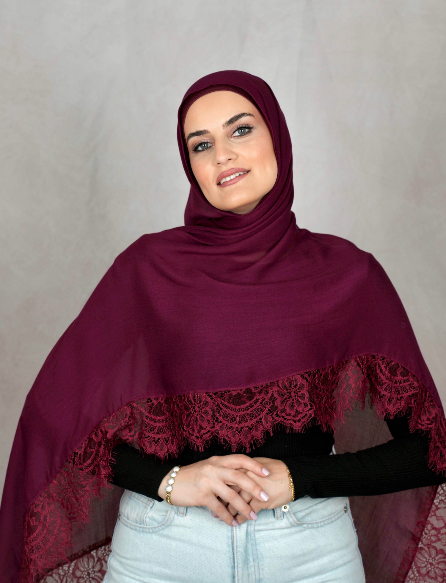 Burgundy - Modal Lace Hijab Set