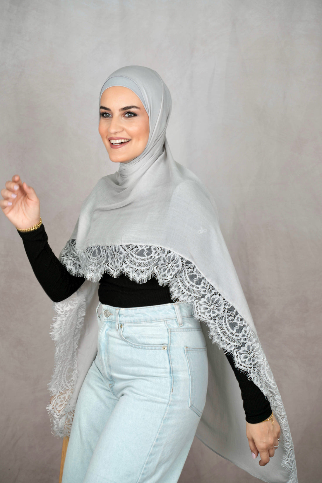 Silver Mist - Modal Lace Hijab Set