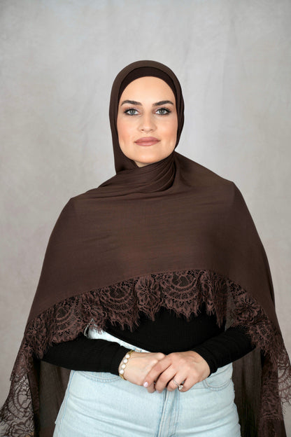 Espresso Brown - Modal Lace Hijab Set
