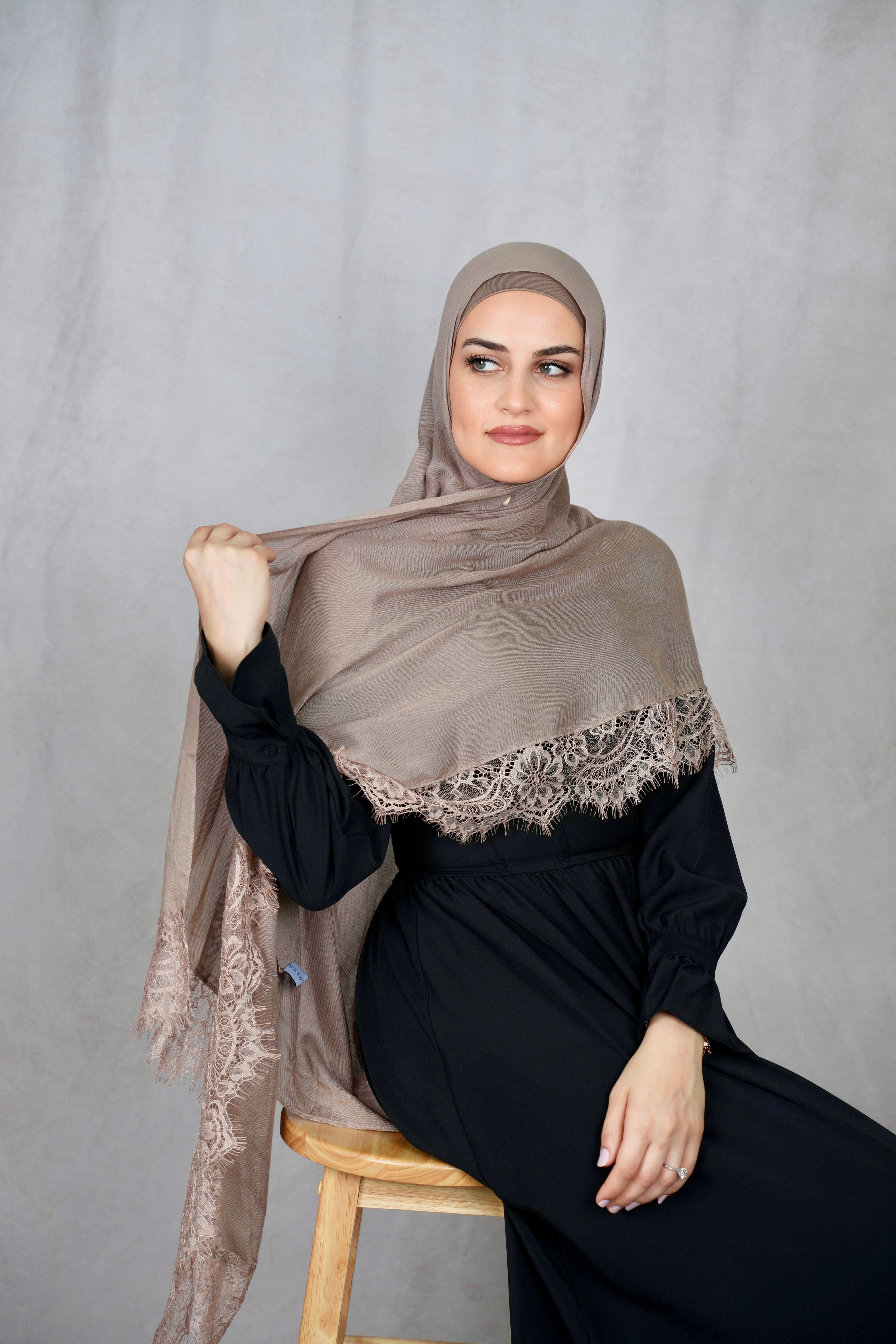 Nude Taupe - Modal Lace Hijab Set