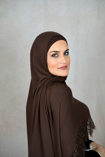 Espresso Brown - Modal Lace Hijab Set
