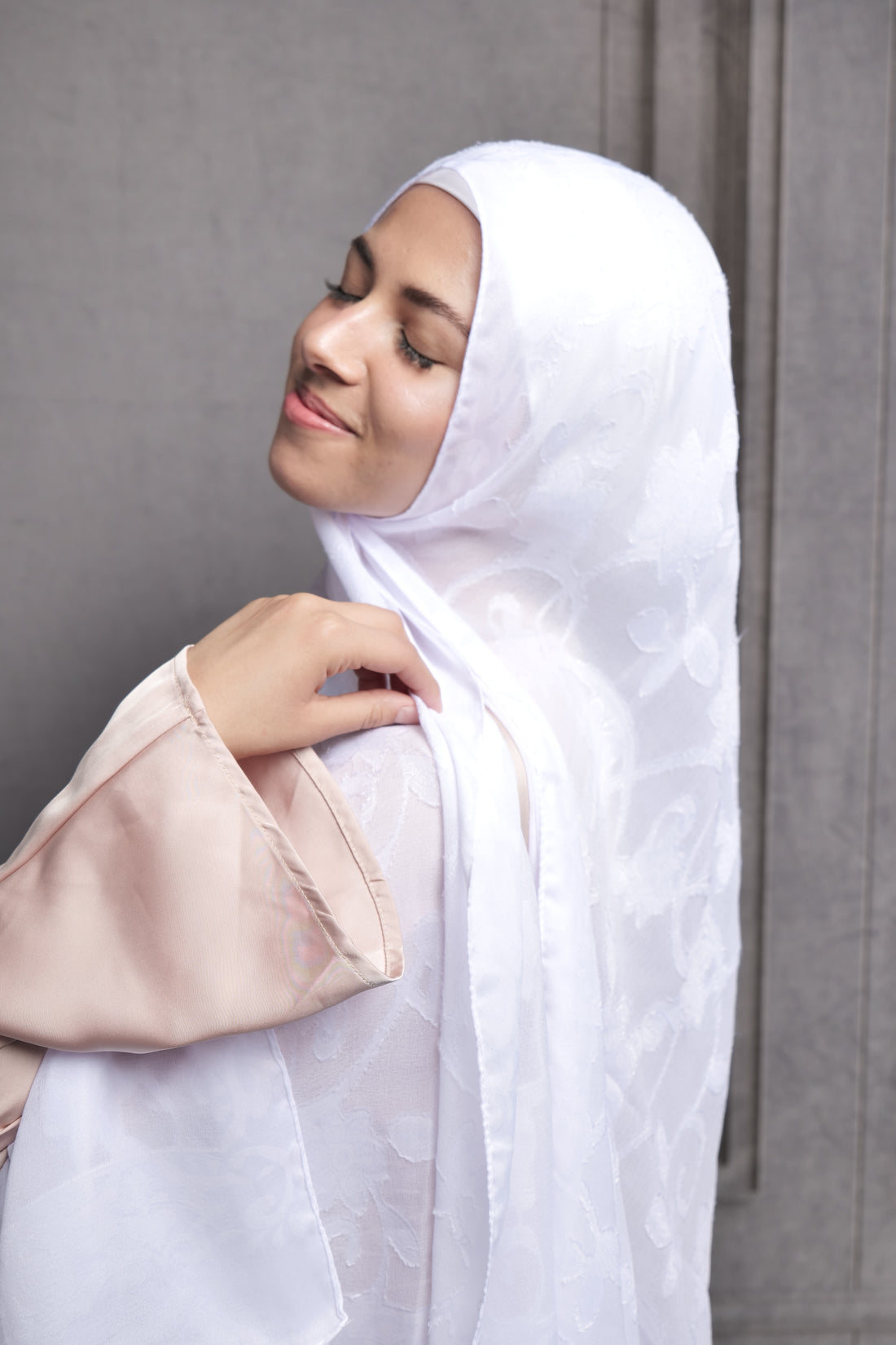 Bridal Jacquard Hijab - Pure White