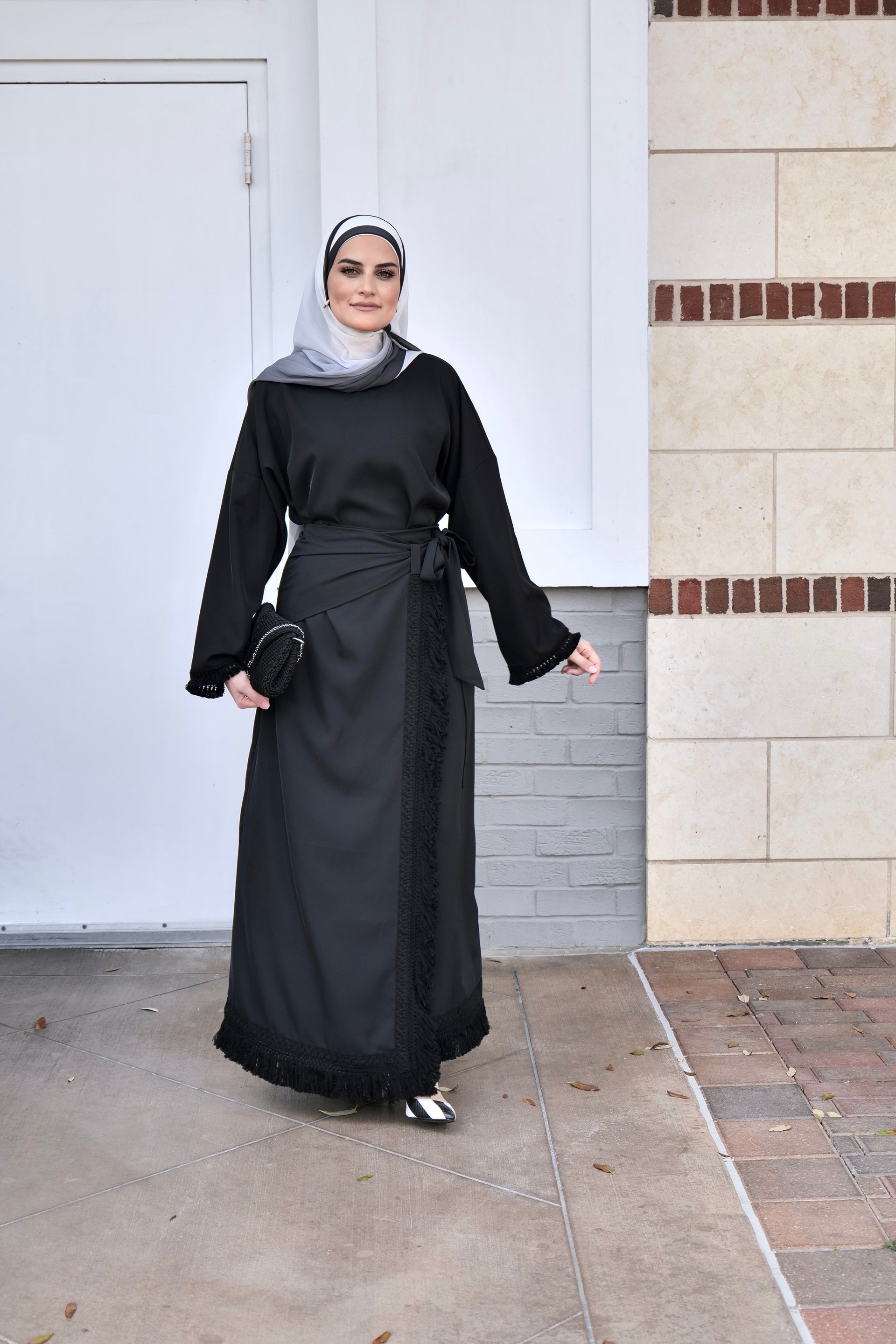 Mirage 3-Piece Modest Dress Set – Wrap Layer Abaya with Hijab – Nscarves
