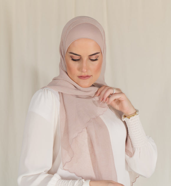 The Fancy Edge Hijab (Matching Set)- Nude