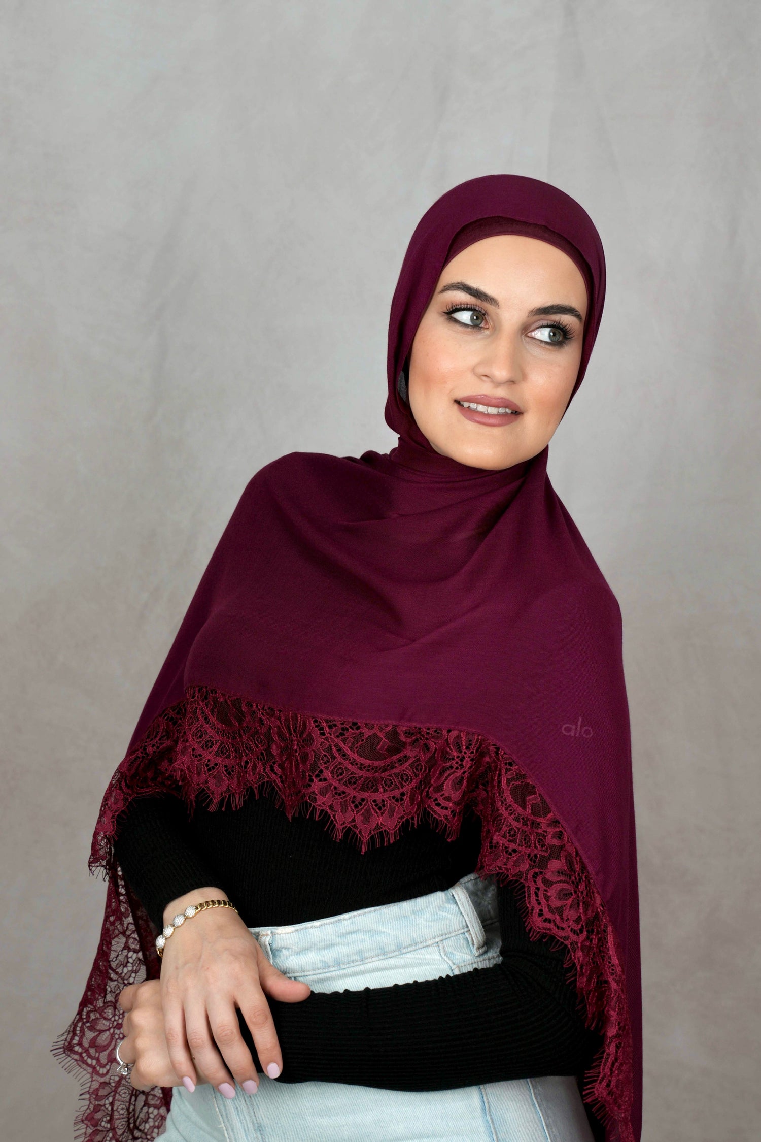 Burgundy - Modal Lace Hijab Set