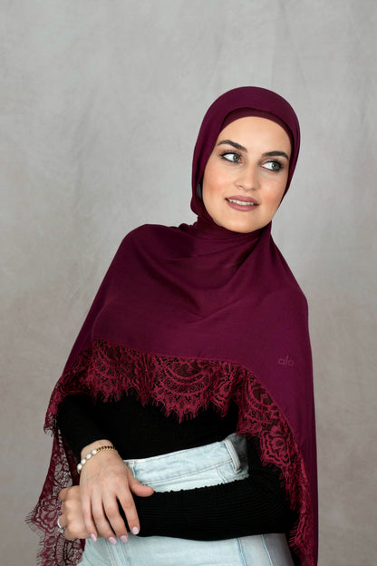 Burgundy - Modal Lace Hijab Set