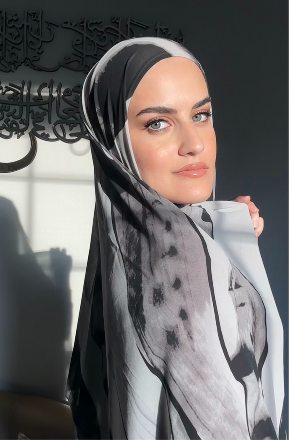 Regular Instant Hijab - Grey Marble Print