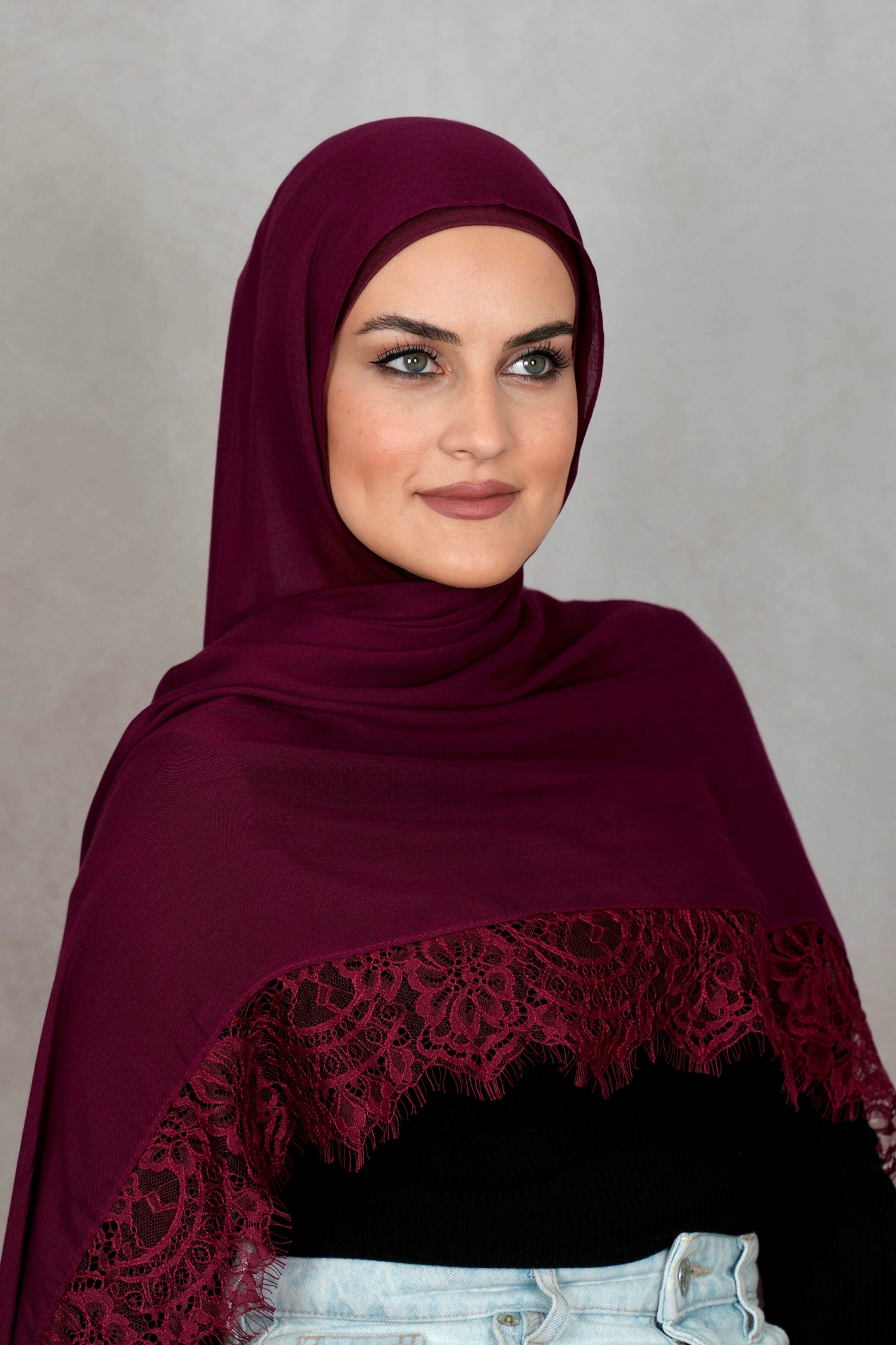 Burgundy - Modal Lace Hijab Set