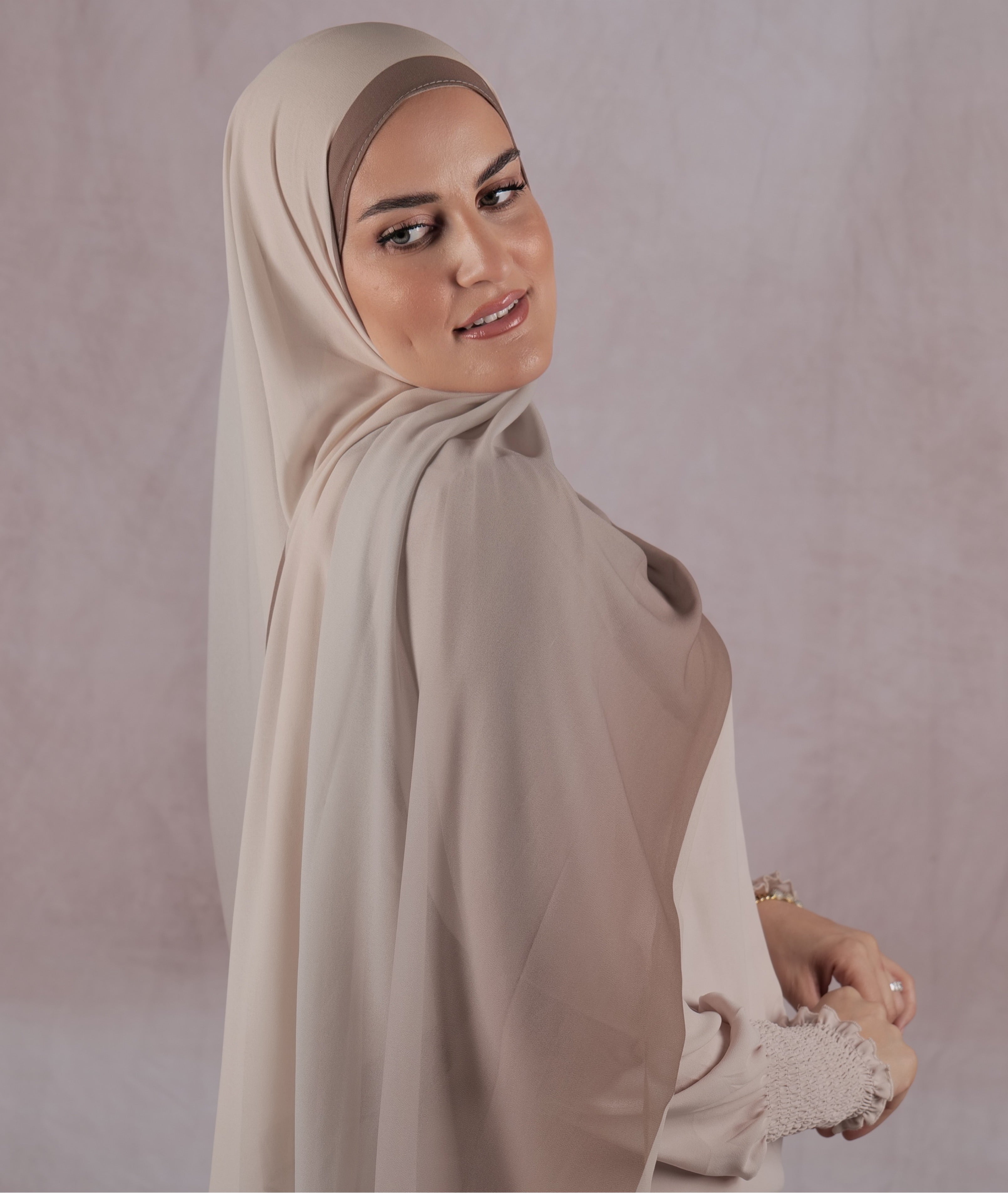 Printed Chiffon Georgette -  Ombre Latte Beige