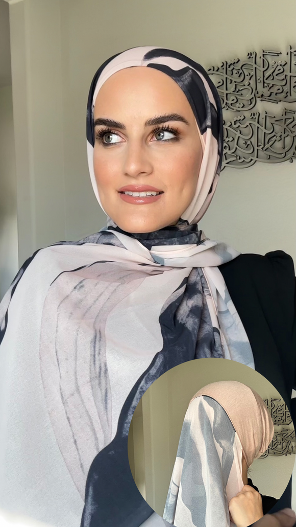 Regular Instant Hijab - Nude Marble Print