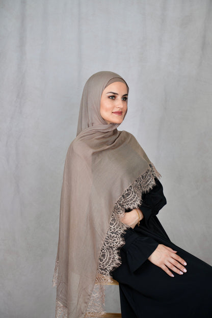Nude Taupe - Modal Lace Hijab Set