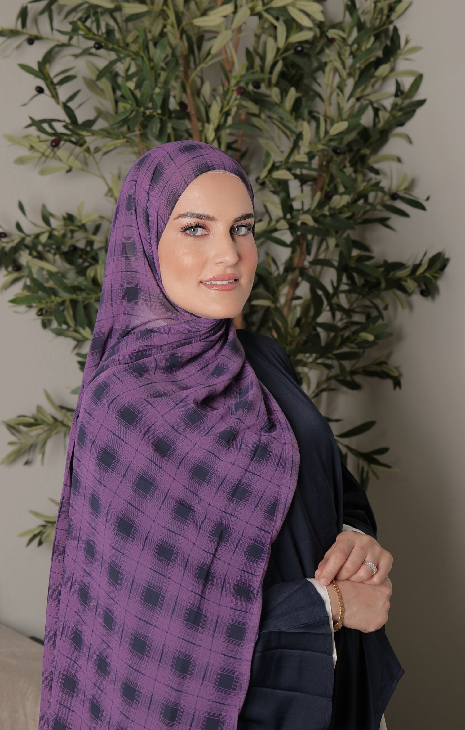 Printed Chiffon - Oxford Plum Plaid