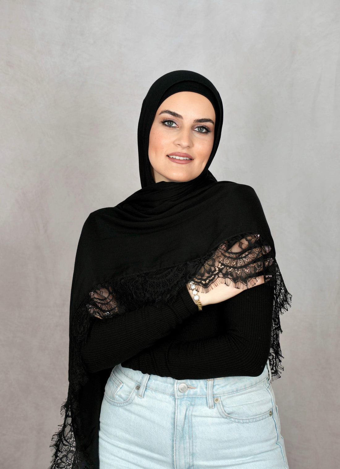 Black - Modal Lace Hijab Set