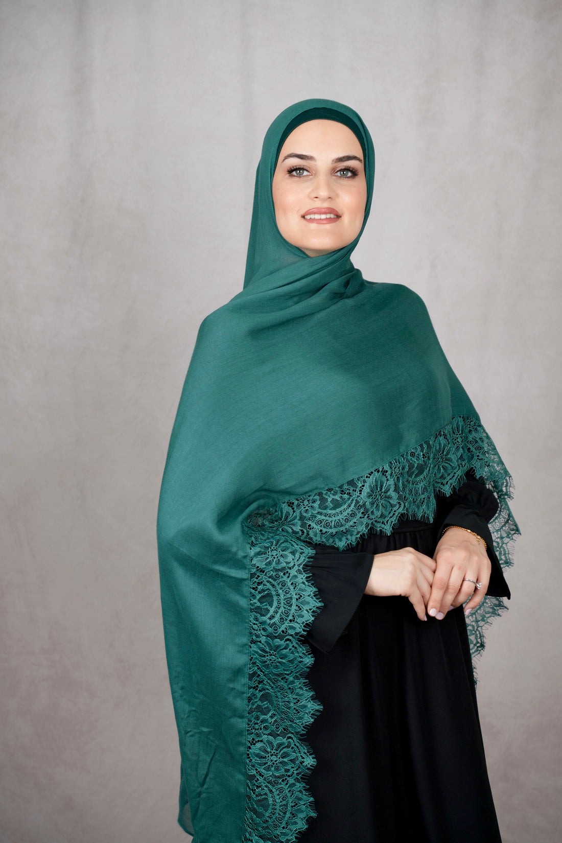 Emerald green modal lace matching set hijab with matching undercap
