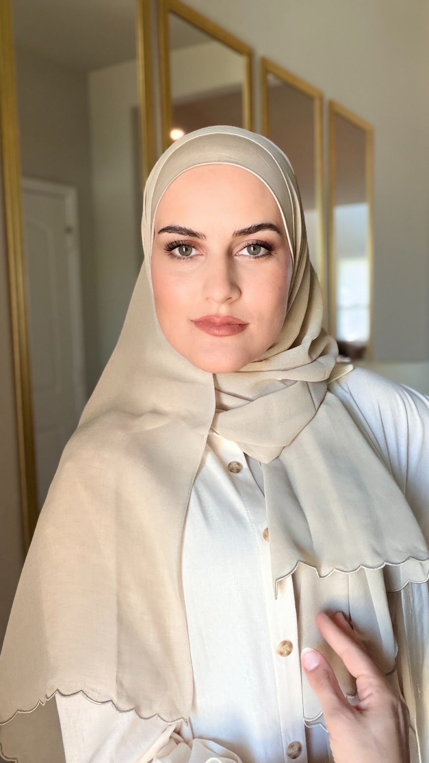 The Fancy Edge Hijab (Matching Set)- Sage Beige