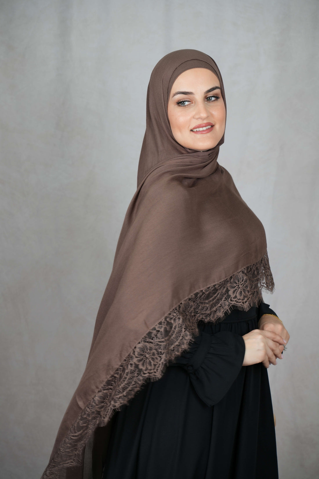 Latte brown modal lace hijab set with matching undercap