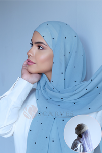 Regular Instant Hijab - Ocean Blue Polka