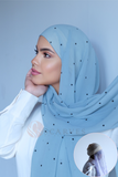 Regular Instant Hijab - Ocean Blue Polka