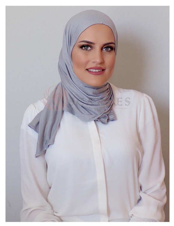 Plain Small Travel Hijab(Matching Set) - Silver